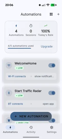 SendePaga automations home screen showing active rules