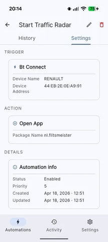 Automation detail view showing trigger and action configuration
