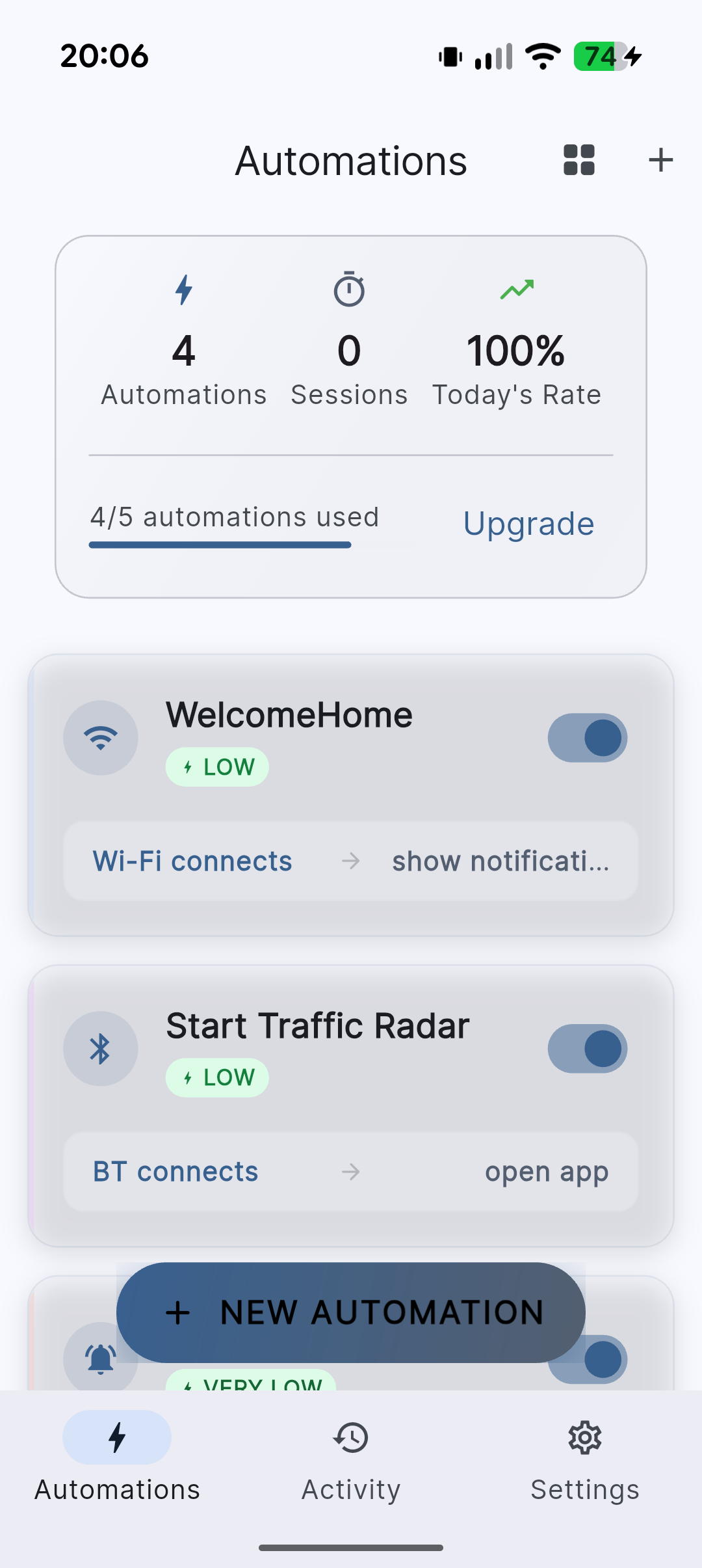 SendePaga automations home screen showing active rules
